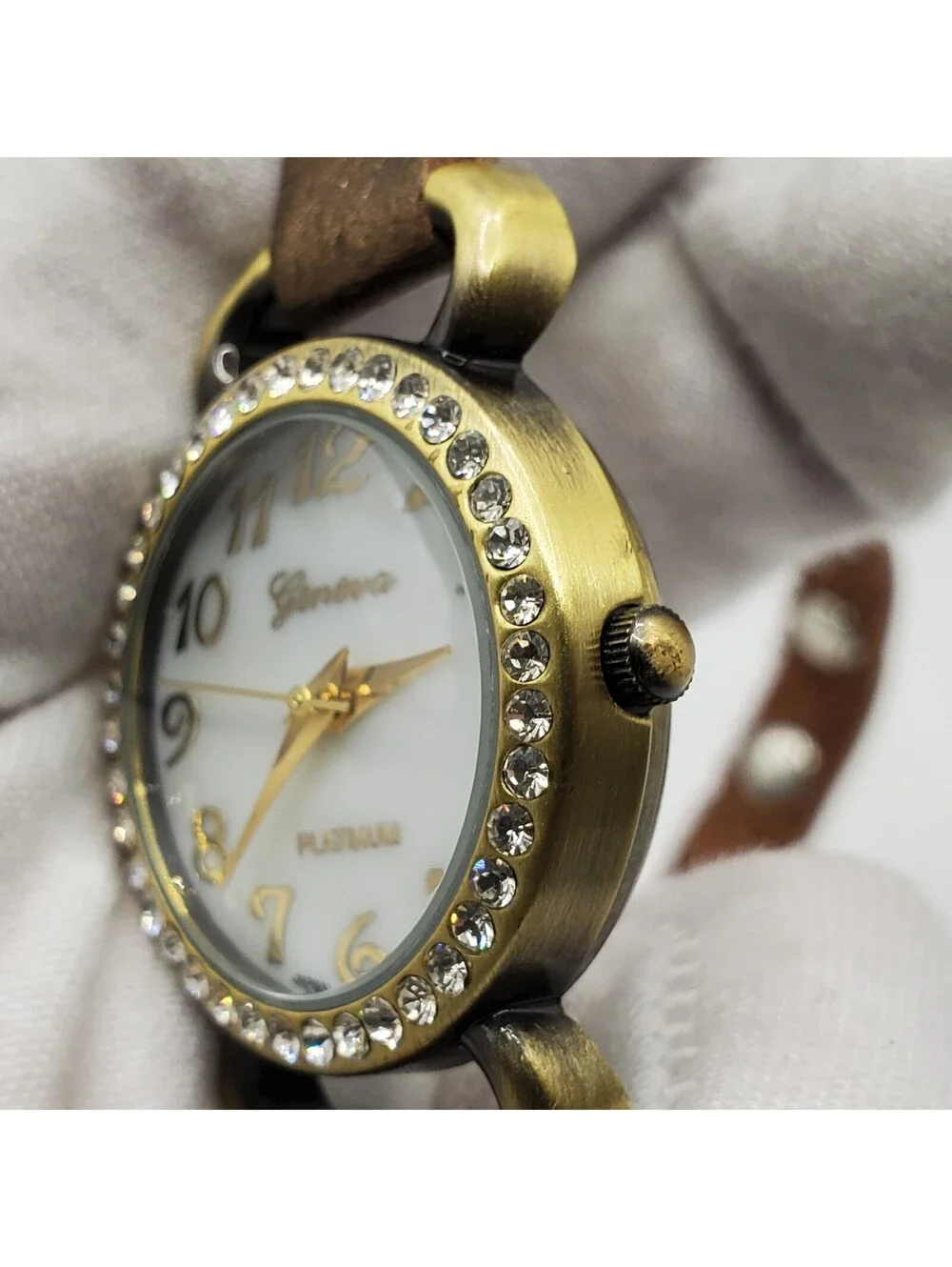 Geneva Platinum Long Strap Watch 27mm Gold Tone New Battery